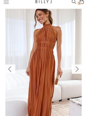 Billy J Amber Halter-Neck Pleated Maxi Dress